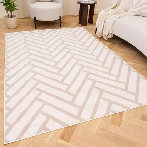 THE RUGS Loft Herringbone Modern Living Room Area Rug, Beige, W: 80 cm, L: 150 cm