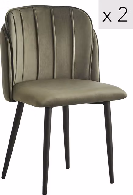 Nordlys Set of 2 Green Velvet Scandinavian Dining Chairs with Matt Metal Legs