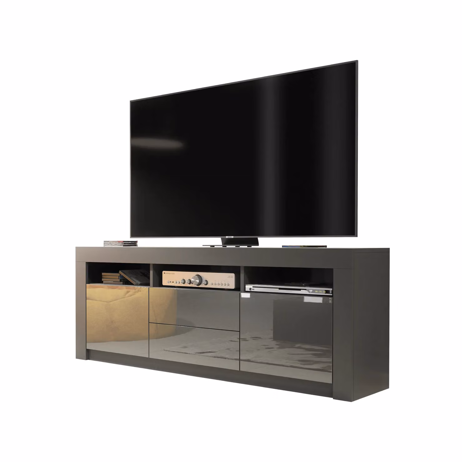 Creative Furniture Modern TV Unit in Grey with High Gloss Doors, W: 160 cm, H: 60 cm, D: 35 cm – 3
