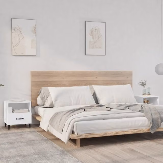 Berkfield Home Set of 2 White Matt MDF Bedside Cabinets – 1