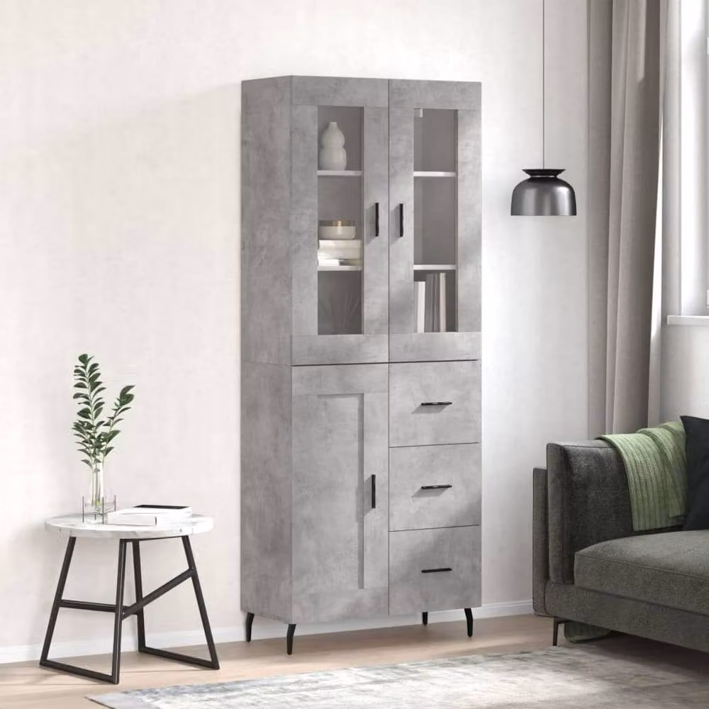 Berkfield Home Modern Highboard in Concrete Grey, W/D/H: 69.5 x 34 x 180 cm – 2