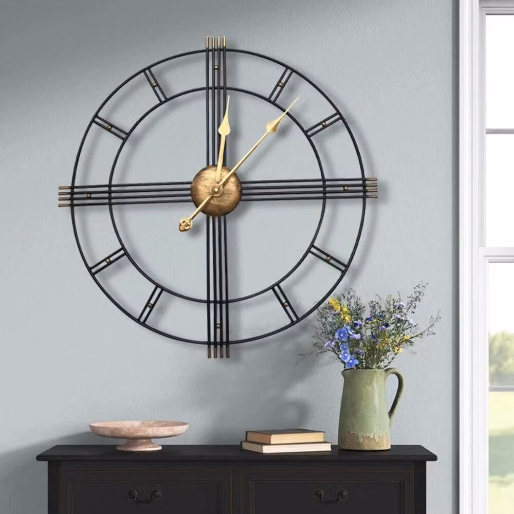 Hinsinc Antique Gold and Black Round Quartz Wall Clock, Diameter: 60 cm – 4