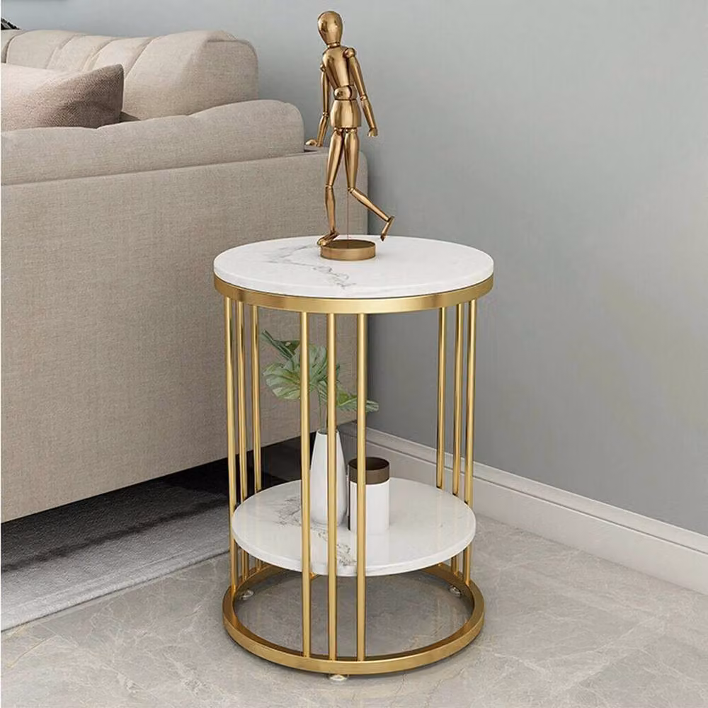 KORVIXA Round 2 Tier Metal Coffee Table in White, W/D/H: 100 x 100 x 54 cm – 2