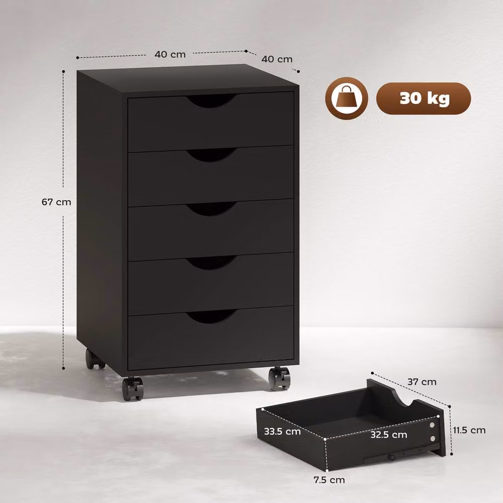 STILVORA 5 Drawer Filing Cabinet with Storage in Black – 3