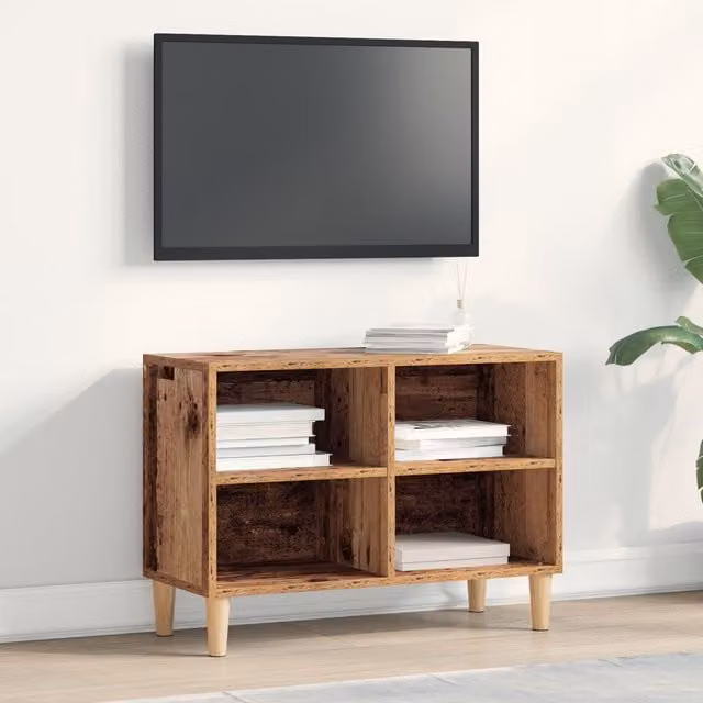 Berkfield Home Rustic TV Cabinet with Wooden Legs in Brown, W: 69.5 cm, D: 30 cm, H: 50 cm