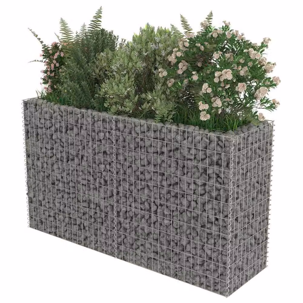 Berkfield Home Silver Galvanised Steel Stone Gabion Raised Bed, W: 180 cm, D: 50 cm, H: 100 cm – 3
