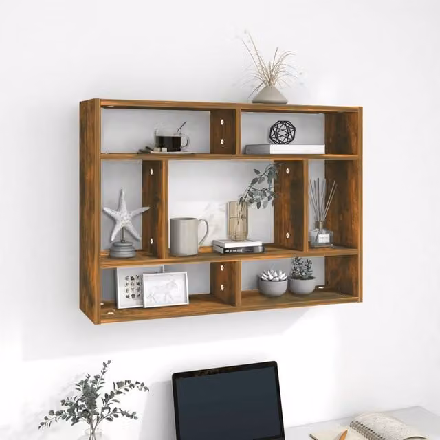 Berkfield Home Wall Mounted Cube Shelf in Smoked Oak Brown, W/D/H: 75 x 16 x 55 cm