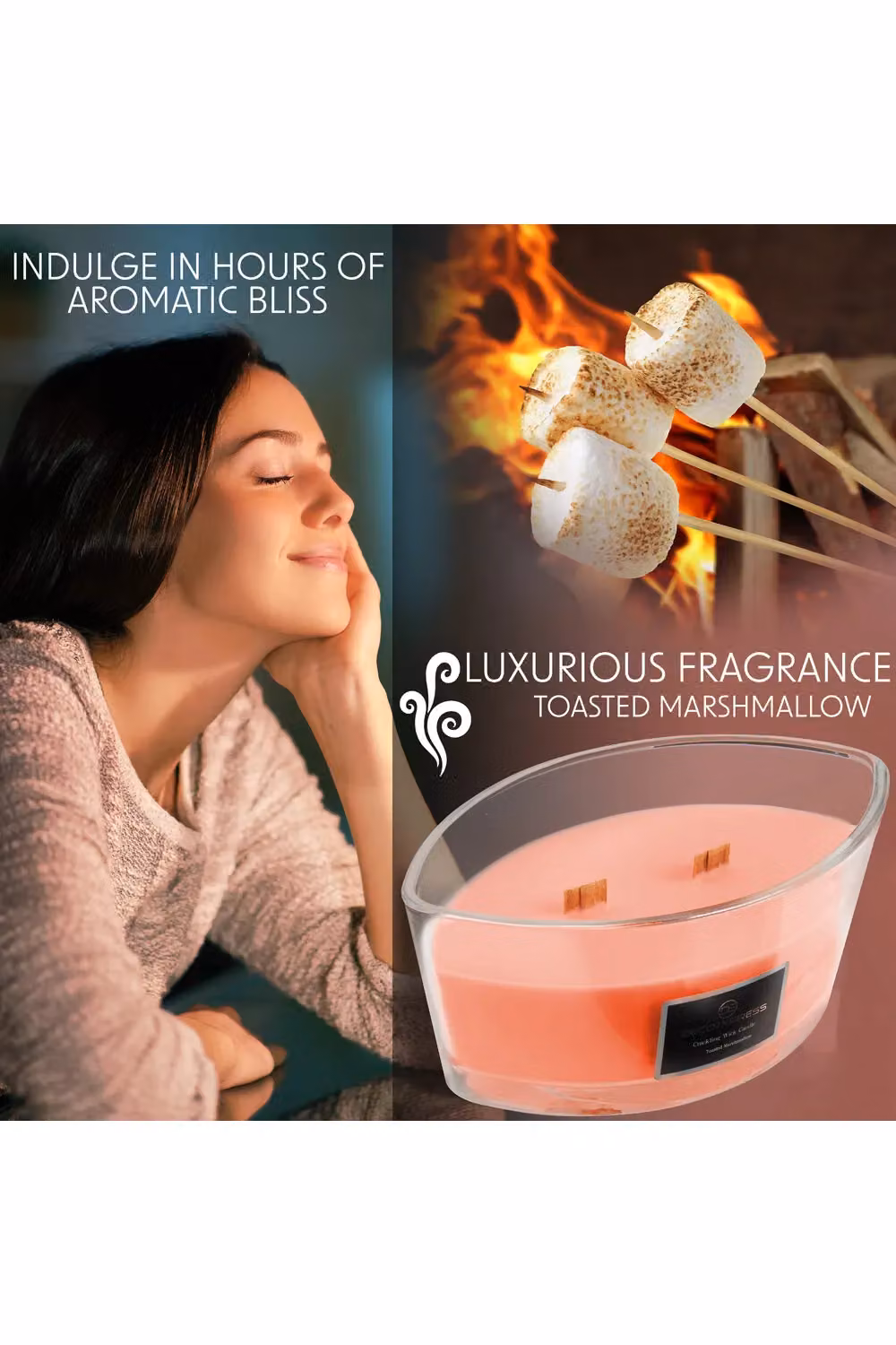 Deco Express Toasted Marshmallows Scented Woodwick Pillar Candle in Orange – 8