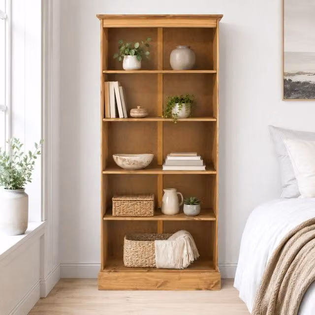 Core Products Cotswold Tall 5-Shelf Pine Bookcase in Brown with Antique Wax Finish and Adjustable Shelves – 2