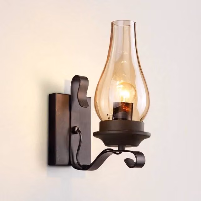 SPETLEK Vintage Industrial Wall Lamp, Black Metal Sconce with Transparent Glass