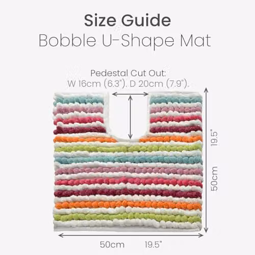 Allure Bath Fashions Striped Chunky Bobble Pedestal Toilet Mat, Multicolour, 50 x 50 cm – 3