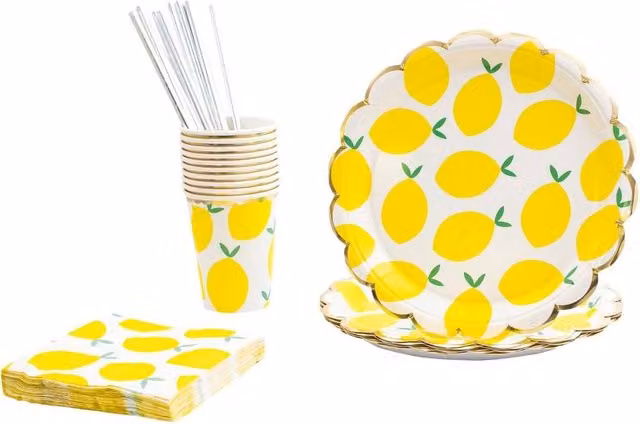 NESTLUNE Lemons 40 Piece Yellow Paper Party Tableware Set