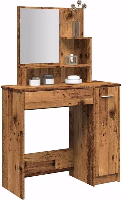 Berkfield Home Dressing Table with Mirror in Brown Old Wood, W: 86.5 cm, D: 35 cm, H: 136 cm – 1