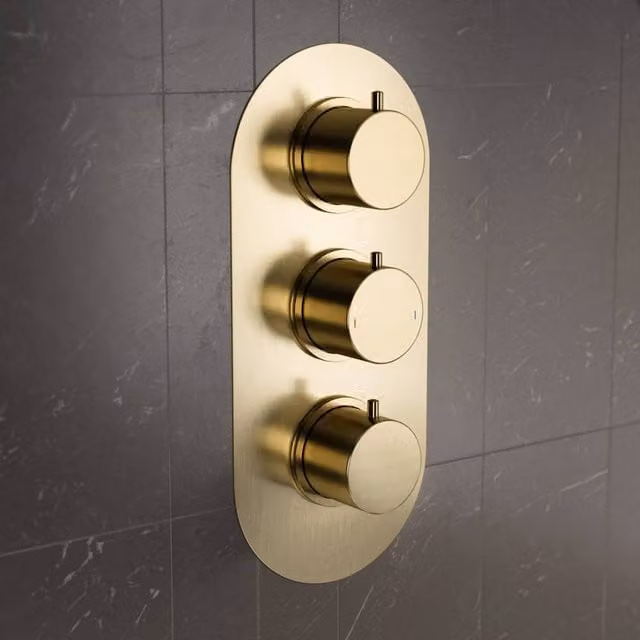 Nes Home Brushed Brass Two Outlet Concealed Thermostatic Mixer Shower Valve in Gold, W: 29.6 cm, H: 25.3 cm – 1