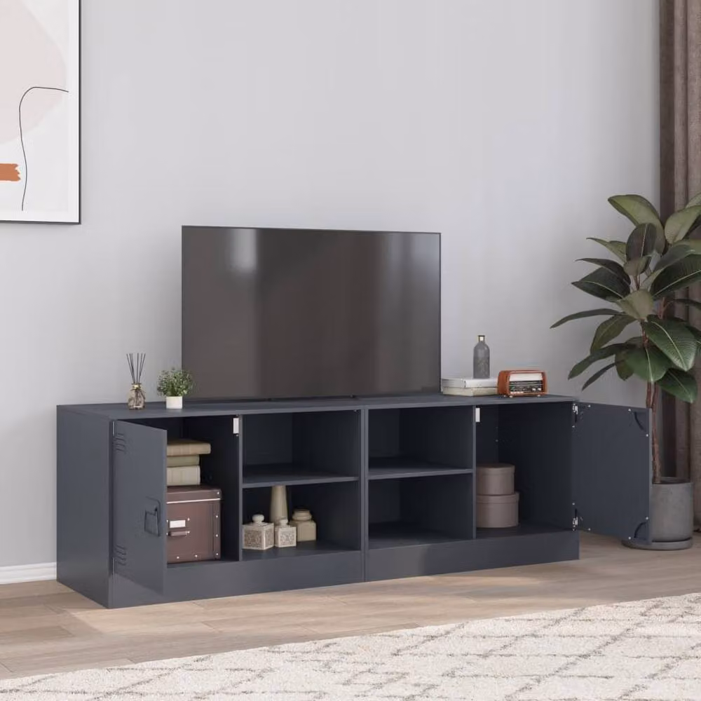 Berkfield Home Set of 2 Modern Anthracite Steel TV Cabinets, W/D/H: 67 x 39 x 44 cm – 1