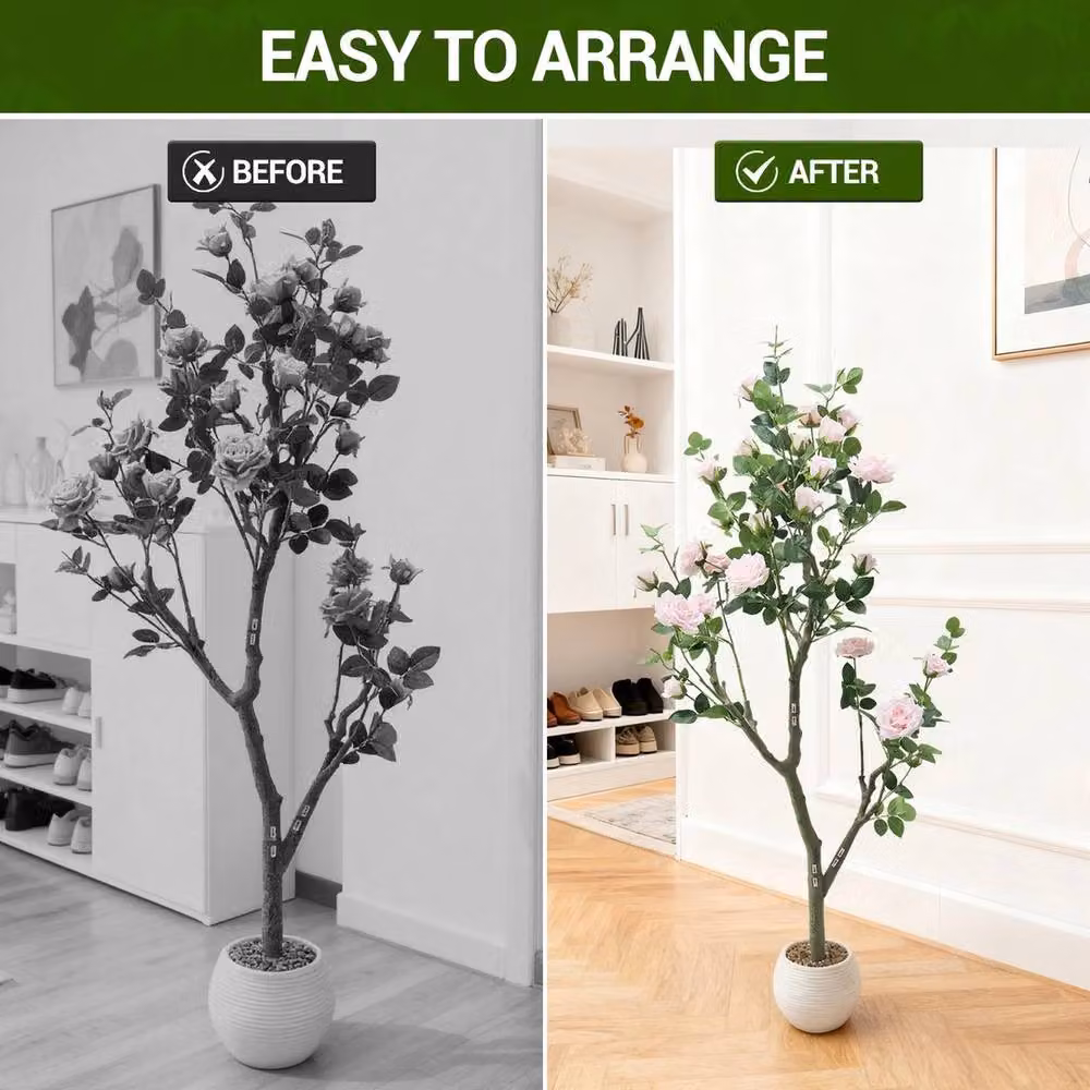VOGREX Pink Artificial Rose Tree, 150 cm Height – 6