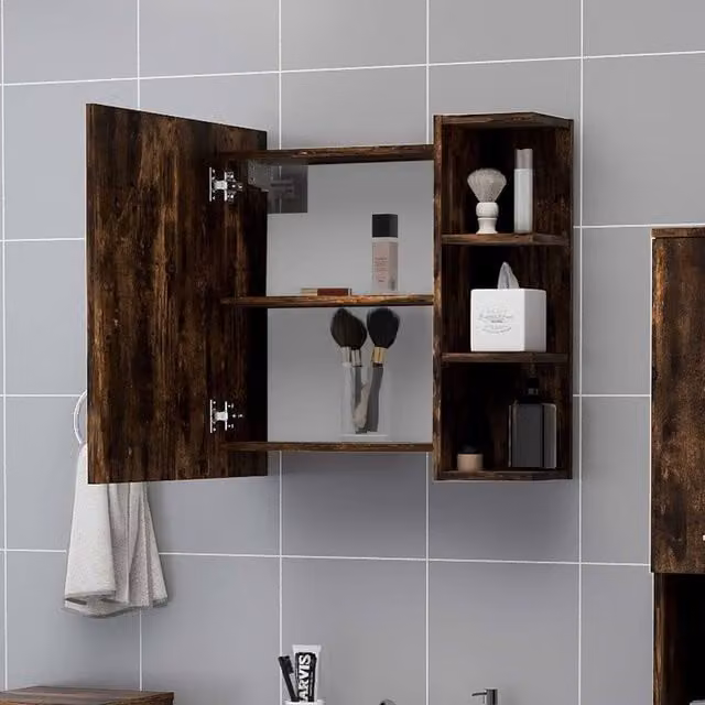 Berkfield Home Practical Bathroom Mirror Cabinet in Smoked Oak Brown, W/D/H: 62.5 x 20.5 x 64 cm – 1