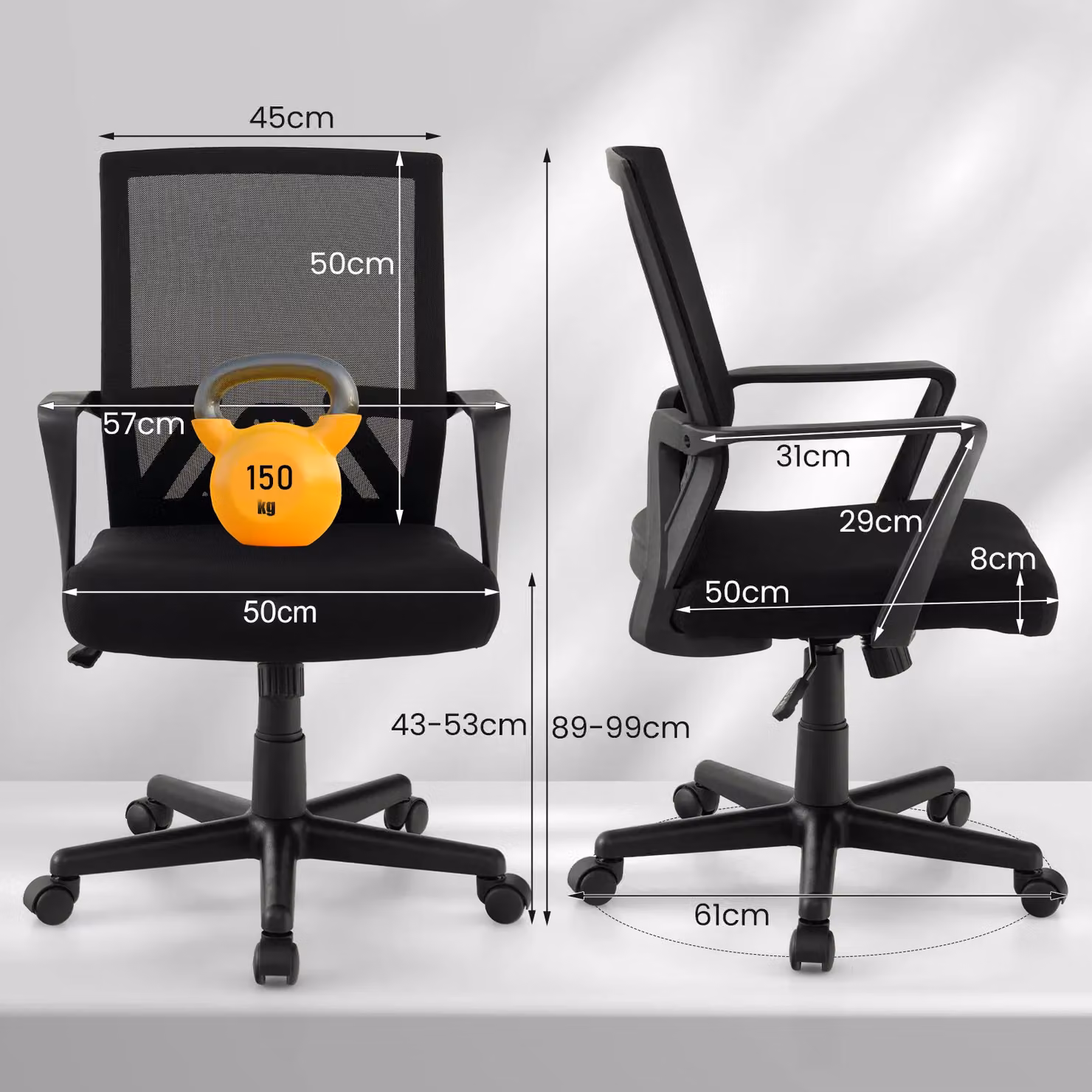 Gymax Ergonomic Home Office Desk Chair with Lumbar Support and Armrests in Black – 2