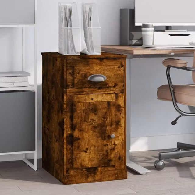 Berkfield Home Side Cabinet with Drawer in Smoked Oak Brown, W/D/H: 40 x 50 x 75 cm – 1