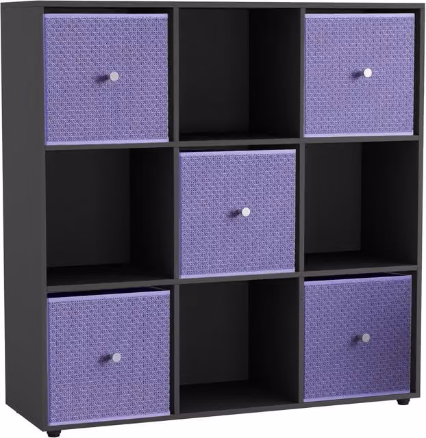 URBNLIVING 9 Cube Storage Unit with Drawers in Black and Purple
