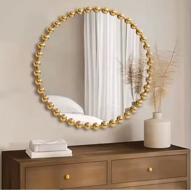 DEENZ Round Beaded Wall Mirror, Gold, Diameter: 60 cm