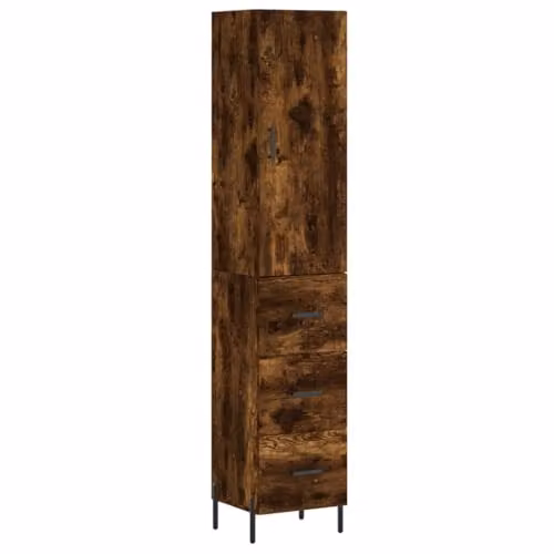 vidaXL Industrial Highboard in Smoked Oak, W/D/H: 34.5 x 34 x 180 cm