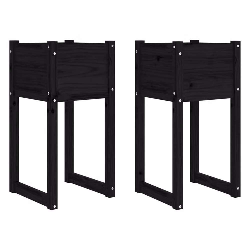 Berkfield Home Black Solid Wood Pine Planters, 2 Pack, W/D/H: 40 x 40 x 81 cm – 3