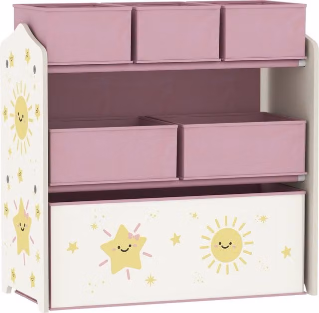 AIYAPLAY 3-Tier Kids Toy Storage Organiser Shelf with 6 Removable Boxes, Pink – 1