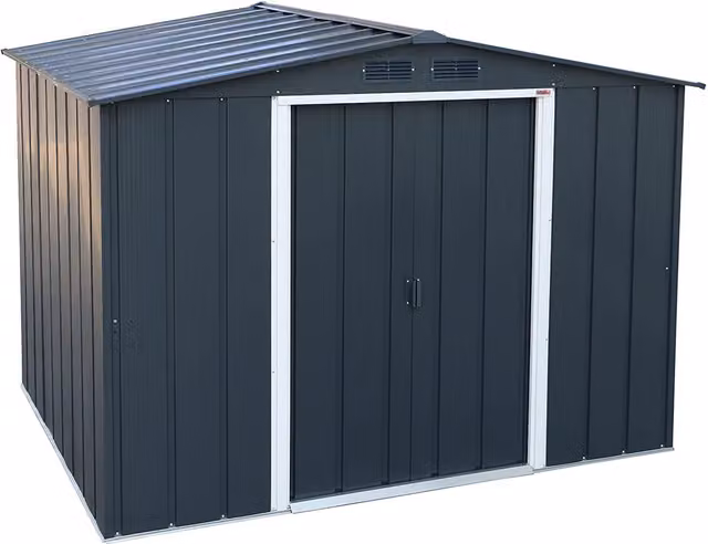 Sapphire Apex Galvanised Steel Metal Shed in Grey with Sliding Doors and Gable Roof, Height: 182 cm