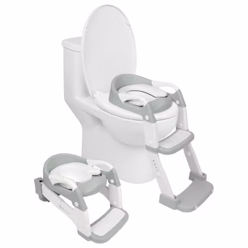 Harbour Housewares Adjustable 2-in-1 Potty Training Toilet Seat and Foldable Step Ladder - White