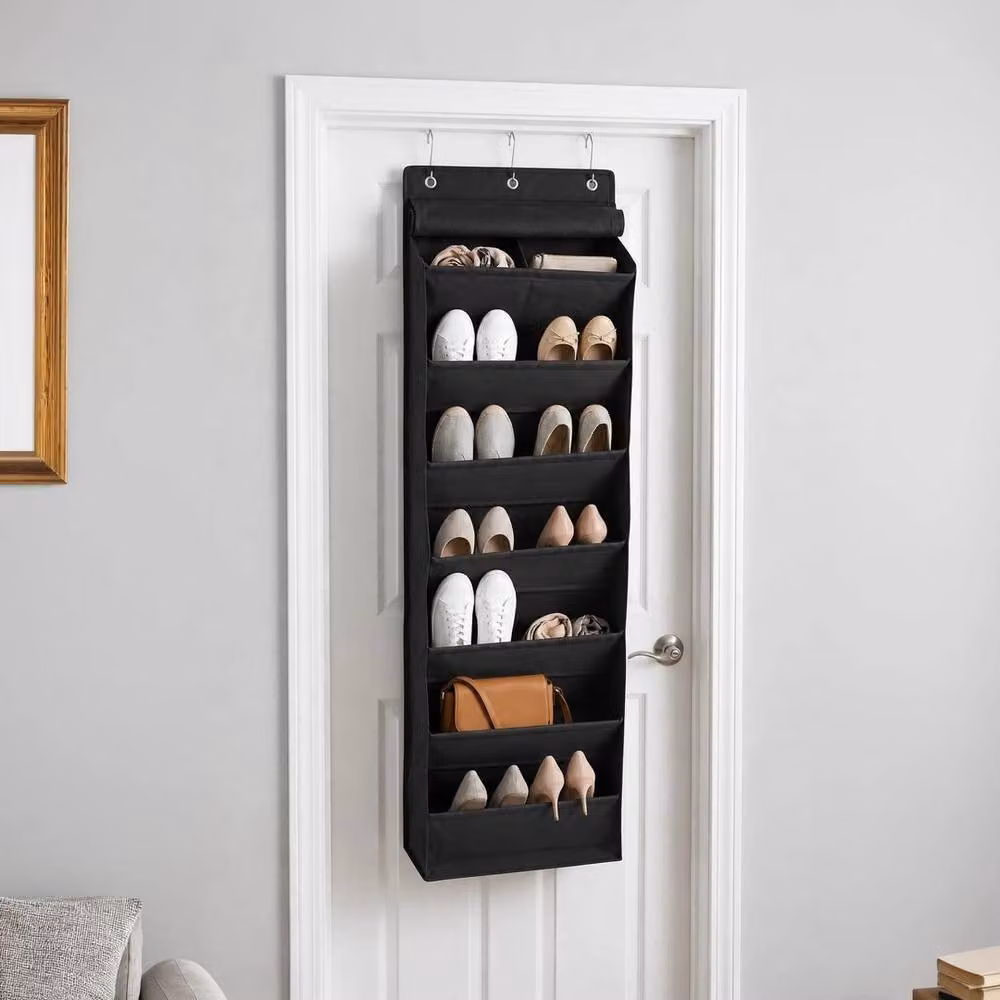 VOGREX 7 Tier Fabric Hanging Shoe Organiser Storage Bag in Black – 3