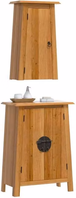 Berkfield Home Beautiful 2 Piece Solid Wood Pine Bathroom Furniture Set in Brown – 1
