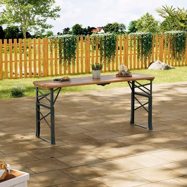 Livingandhome Rustic Wood Folding Garden Table in Brown and Green, Width: 167 cm