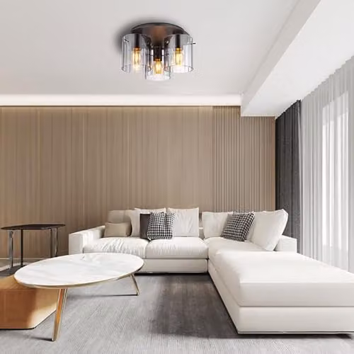 Netlighting Tulivar Cluster Ceiling Light in Grey with 3 Smoky Glass Shades, Diameter: 37 cm – 5