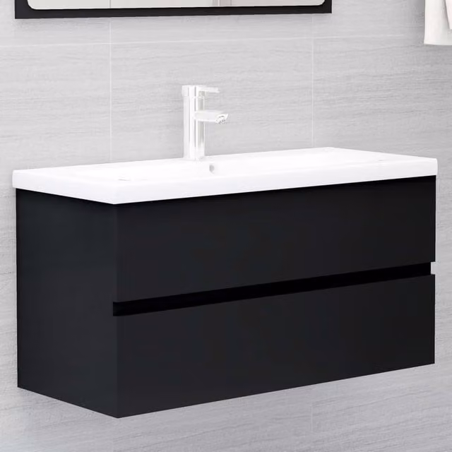 Berkfield Home Sink Cabinet in Black Matt MDF, W/D/H: 90 x 38.5 x 45 cm
