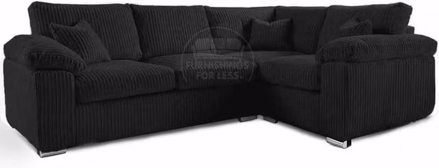 Furnishings For Less UK Delta 4 Seater Corner Sofa, Right Hand Facing L Shape, Black Jumbo Cord
