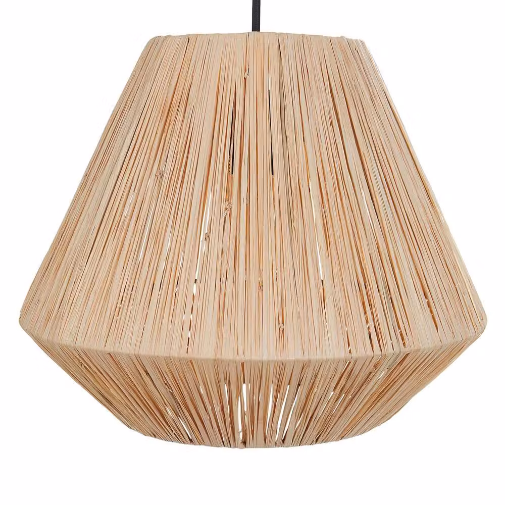 Wyld and Coco Boho Rattan Pendant Lamp with Black Metal Base in Beige and Black – 2