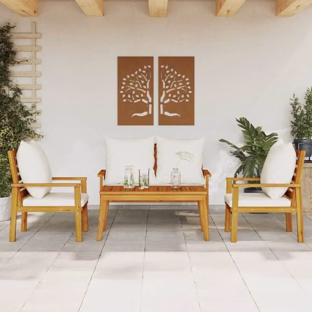 Berkfield Home 4 Piece Garden Lounge Set with Cushions in Brown Solid Acacia Wood – 1