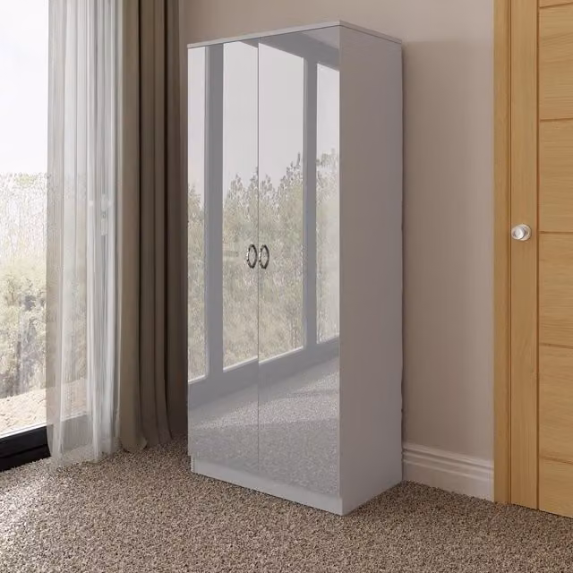 FWStyle Chilton Grey Gloss 2 Door Wardrobe with Soft Close Hinged Doors