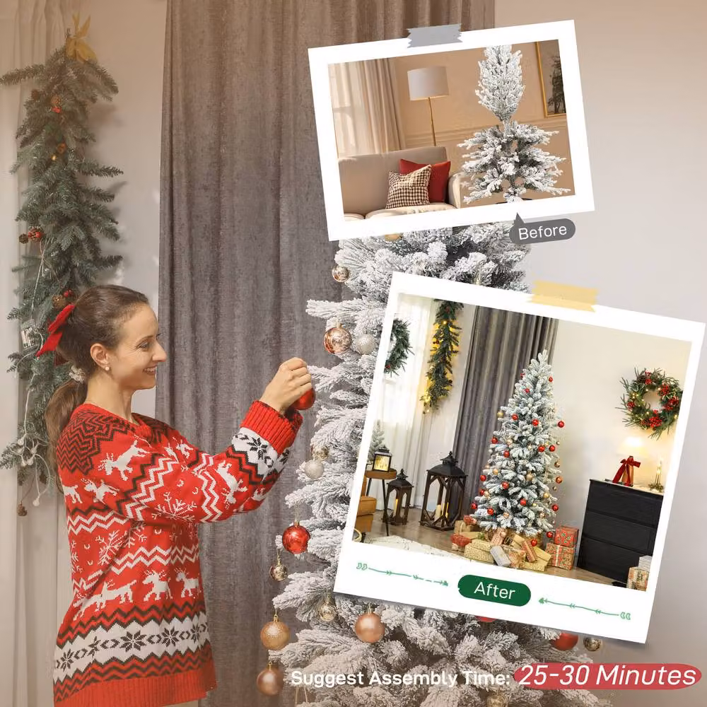 STILVORA 7ft Slim Artificial Christmas Tree with Snowy Tips in Green – 6