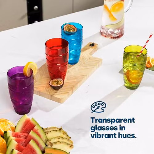 LIVIVO Set of 4 Multicolour Plastic Tumblers, 550ml Reusable Stackable Cups – 5