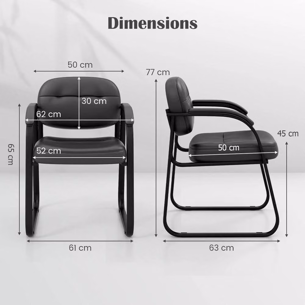 FLAVORA Set of 2 Black Synthetic Leather Office Reception Guest Chairs with Armrests – 2