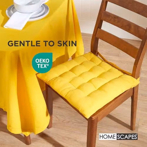 Homescapes Cotton Seat Pad with Tie Cords, Yellow, W/D/H: 40 x 40 x 6.5 cm – 3