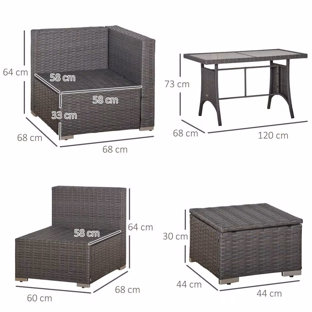 Wyld Haus Vihatta 9 Seater Grey Rattan Corner Dining Sofa Set – 4
