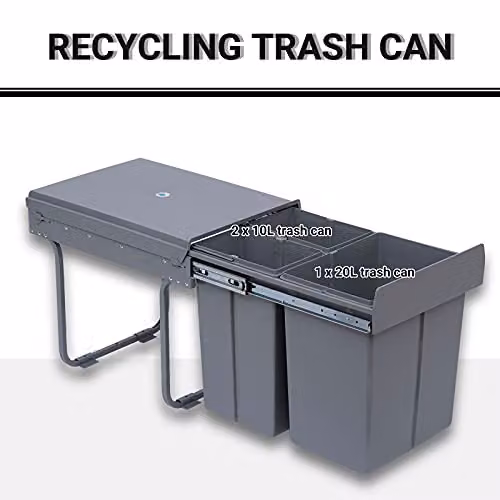HOMCOM 40L Pull-Out Kitchen Waste Bin with Soft Close and Sensor, 3 Compartments, Grey – 4