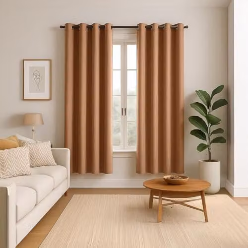 Happy Homewares Modern Orange Linen Blackout Eyelet Curtains, 2 Panels, Width: 117 cm, Drop: 137 cm – 5