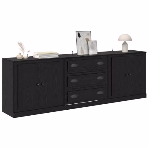 vidaXL Set of 3 Modern Sideboards in Black, W/D/H: 210 x 43.22 x 67.5 cm