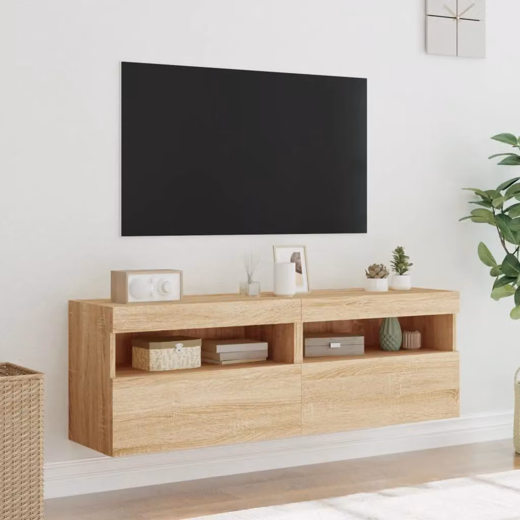 Berkfield Home Set of 2 Modern Wall Mounted TV Cabinets with Integrated LED Lights in Sonoma Oak Brown, W/D/H: 60 x 30 x 40 cm – 4