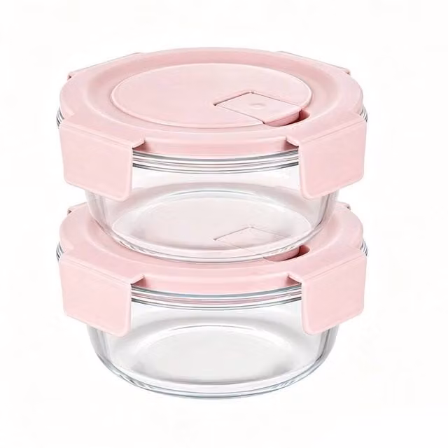 EONLION Round Glass Food Storage Containers with Clip Lid, Pink