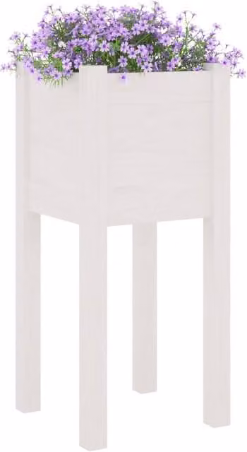 Berkfield Home Garden Planter Tub, 2 Pack, White, Solid Wood, W/D/H: 31 x 31 x 70 cm